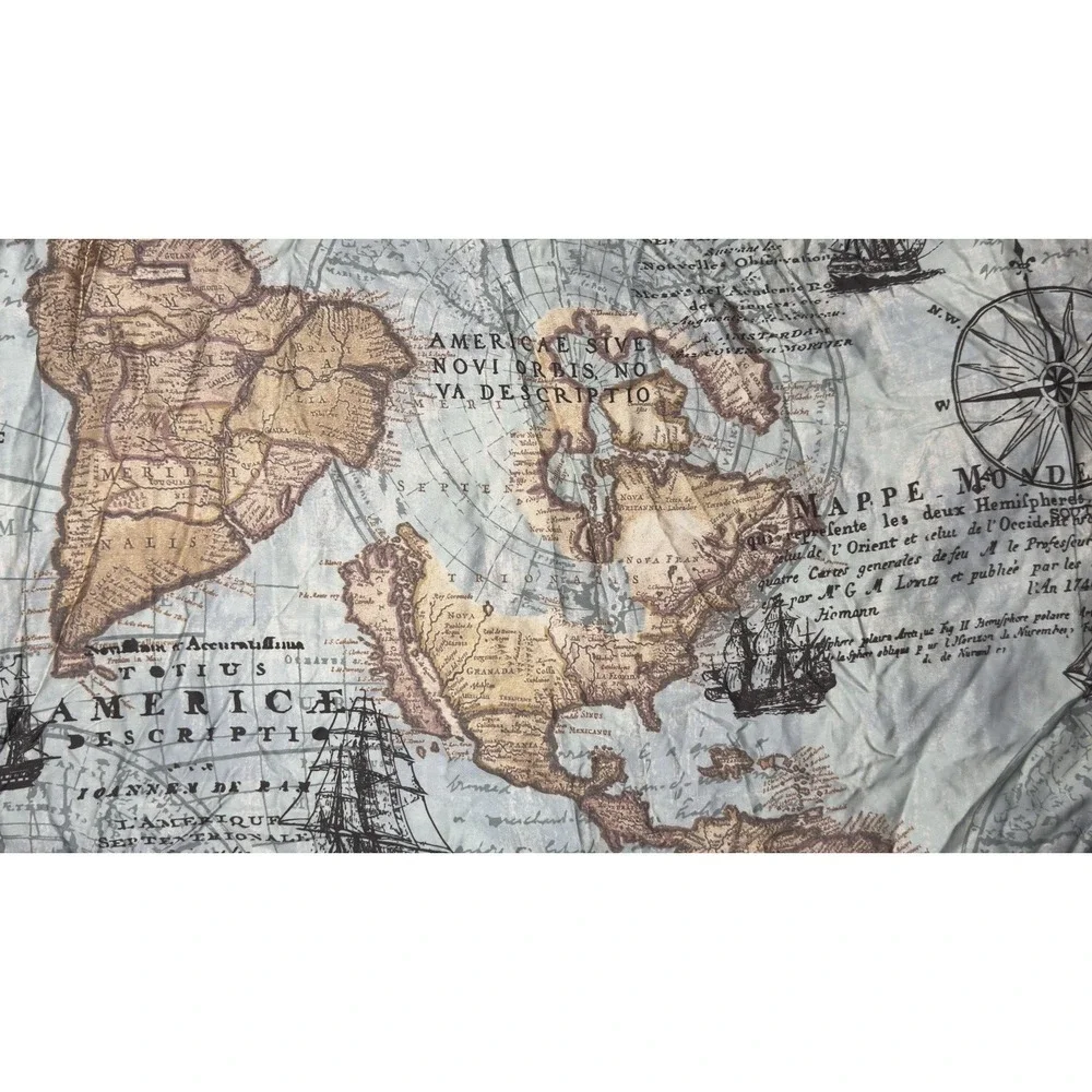 Cuddledown Sheet Fitted FULL Antique Cartographic World Map Sailing Ship Bamboo